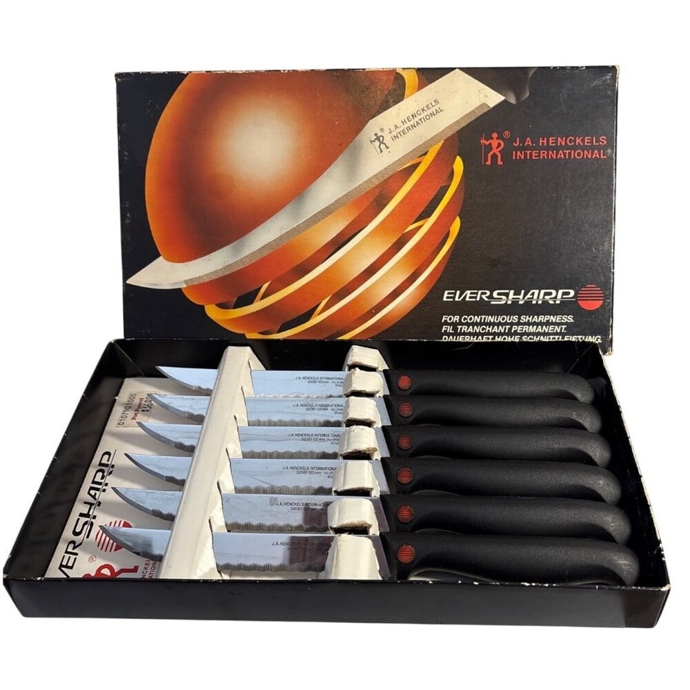 J.A. Henckels Eversharp Steak Knives Set Of 6 Stainless Steel Serrated Edge